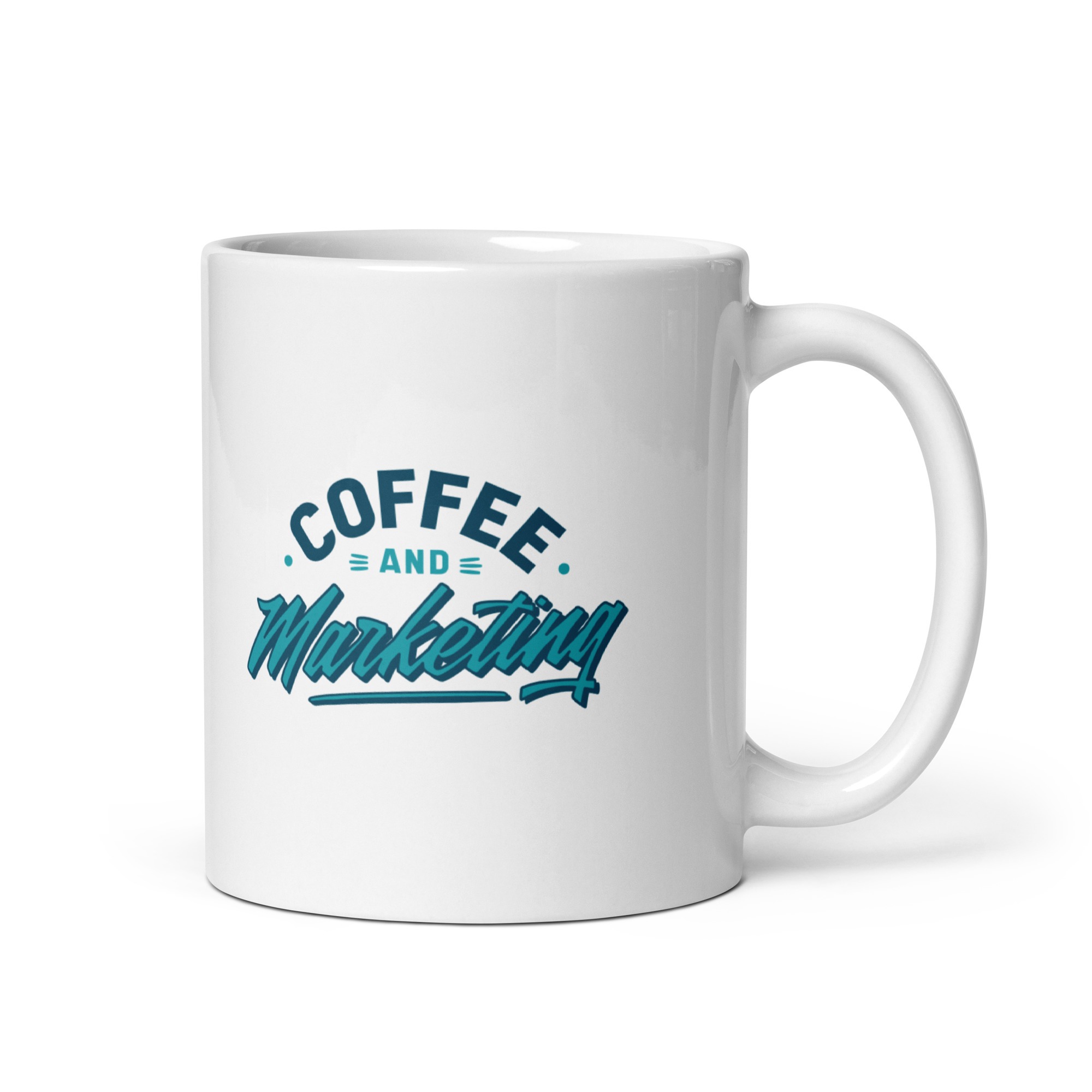 Coffe & Marketing - Kaffee - Weiße, glänzende Tasse