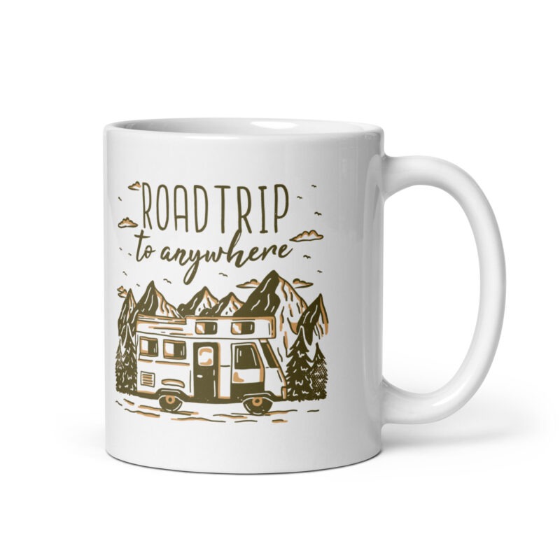 Roadtrip to anywhere - Reise egal wohin - Weiße, glänzende Tasse