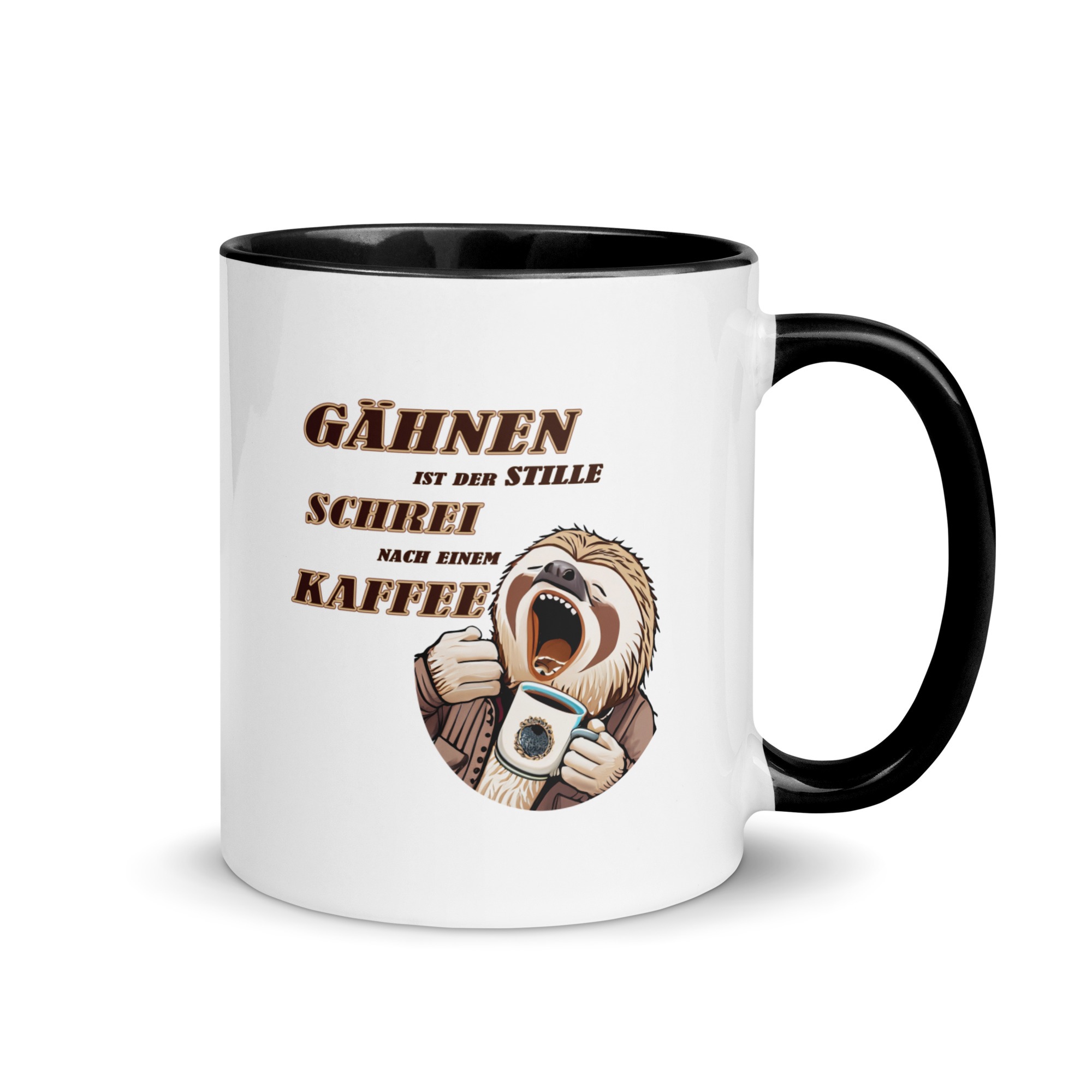 Gähnen ist der stille Schrei nach einem Kaffee - Tasse mit farbiger Innenseite